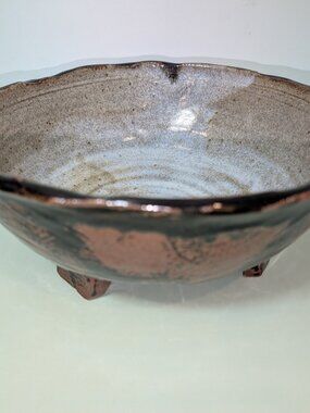 Signed Dominguez Studio Pottery Bowl 10" Footed Stoneware
